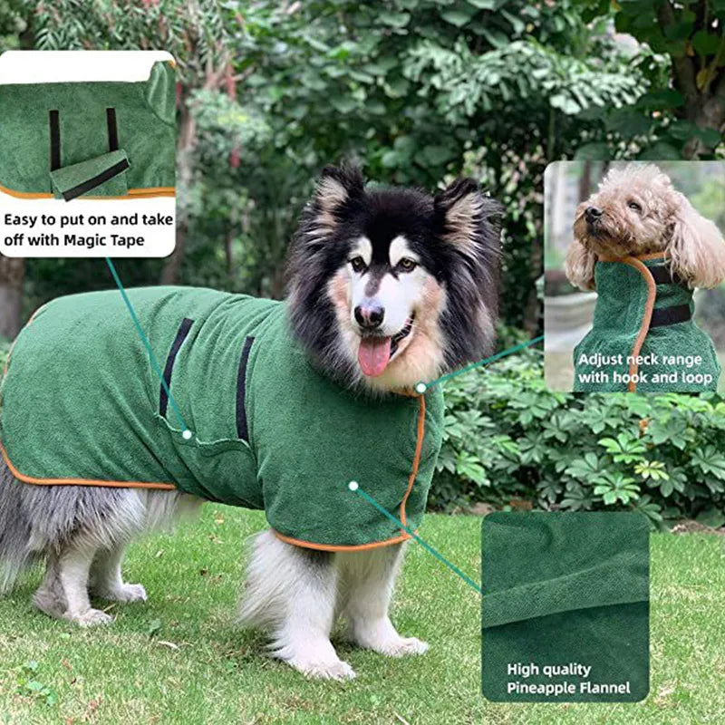 Fast-Drying Dog Bathrobe Towel, Soft Microfiber Pet Robe