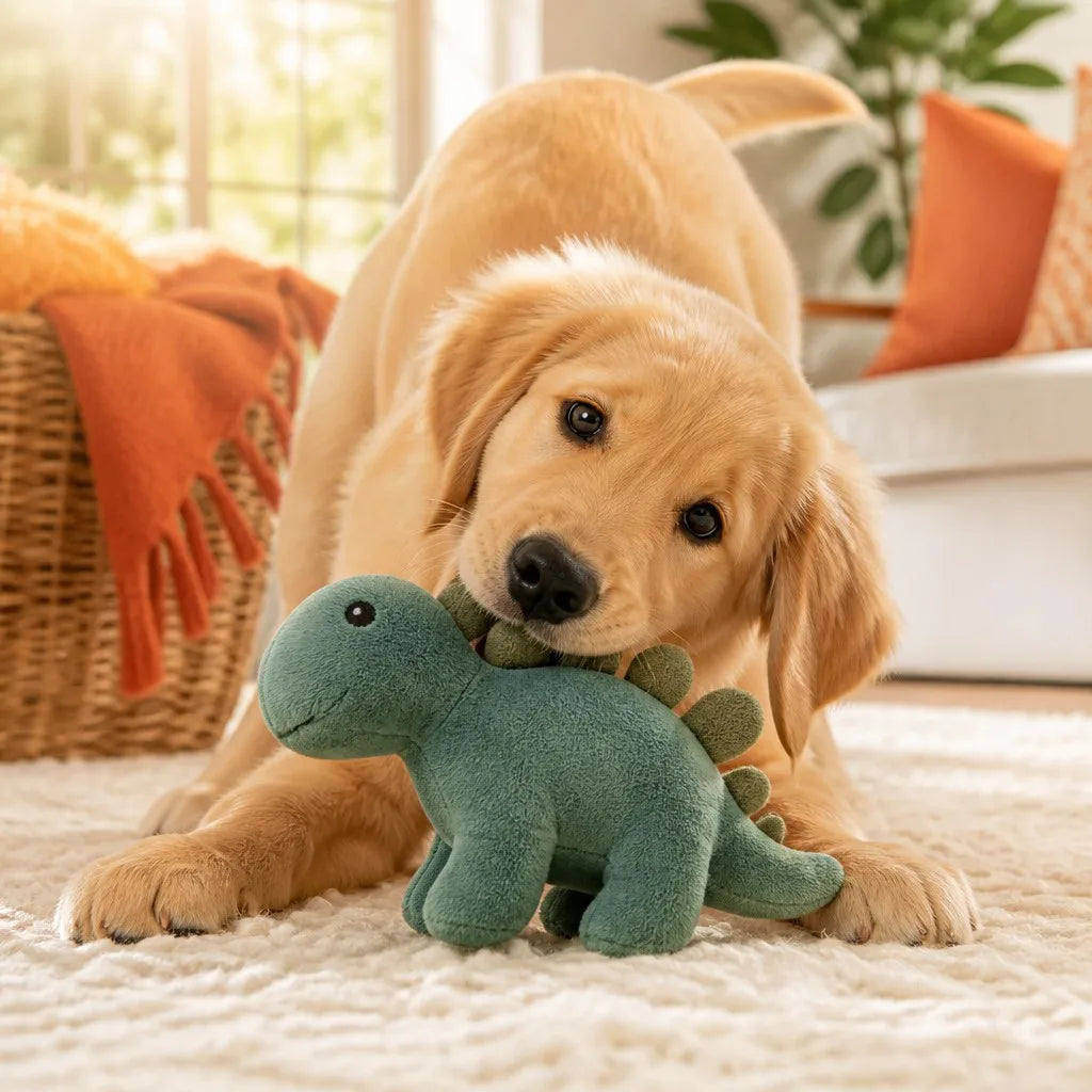 PawNest Plush Dinosaur Dog Toy | Squeaky & Chew-Friendly