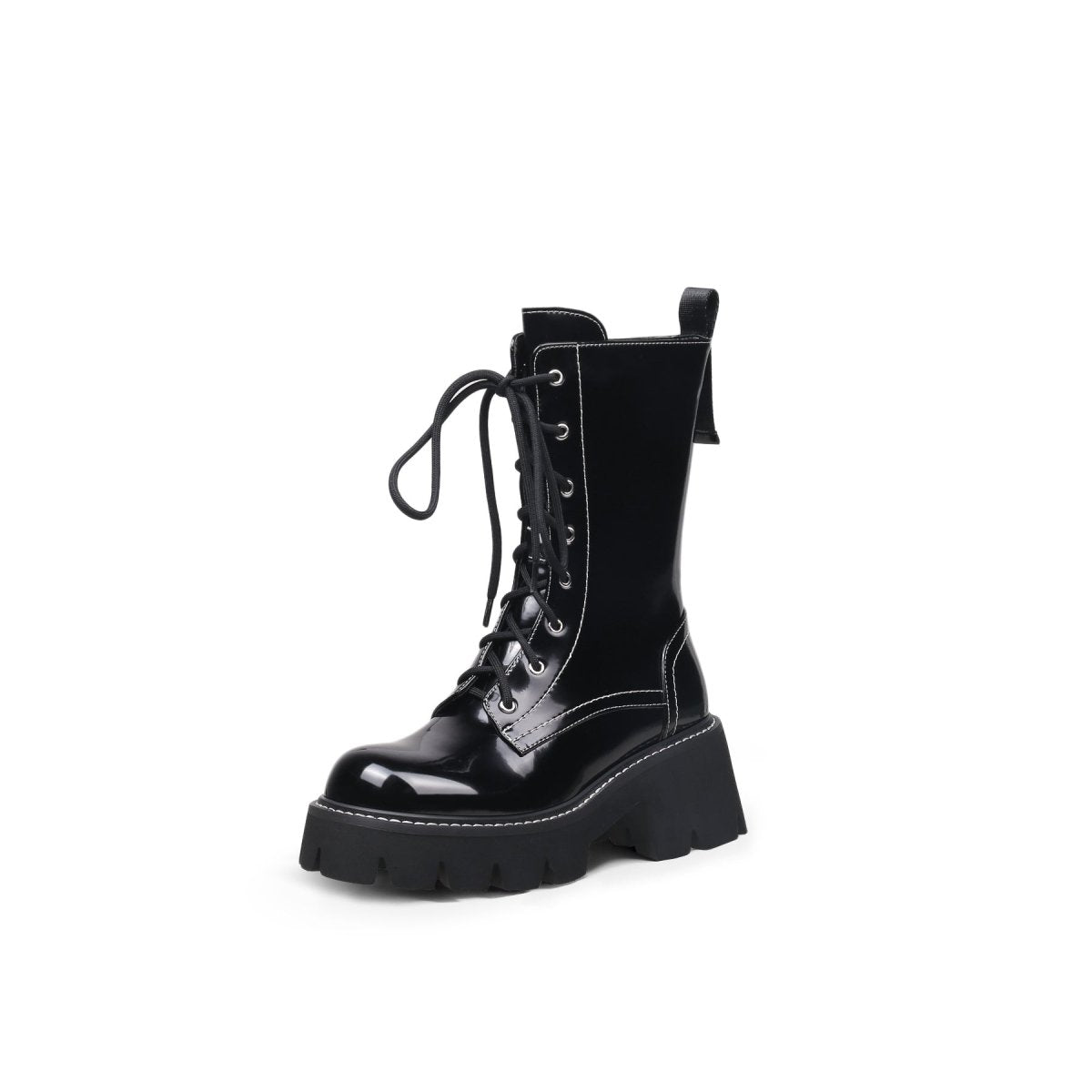 Black Leather Lace Up Combat Boots