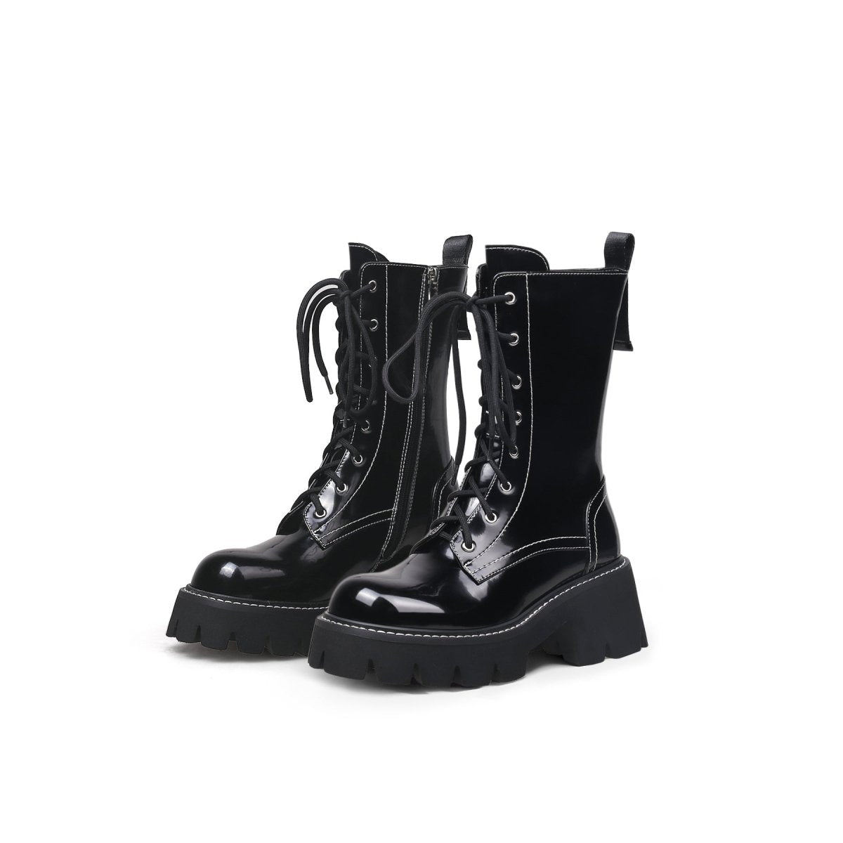 Black Leather Lace Up Combat Boots