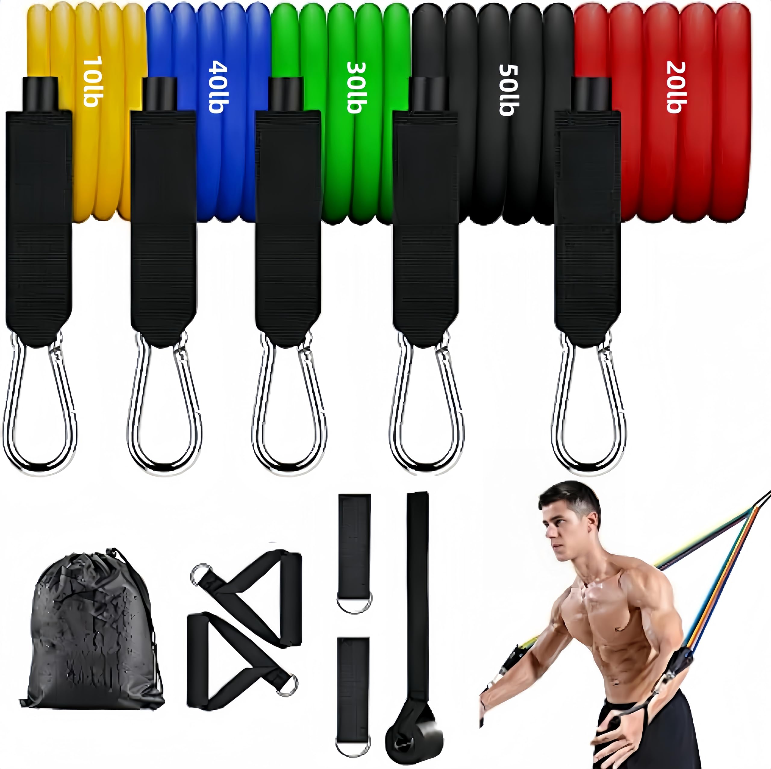 Payajuse Resistance Bands Set with Handles – 10-150lbs Exercise Tubes for Home Gym & Physical Therapy